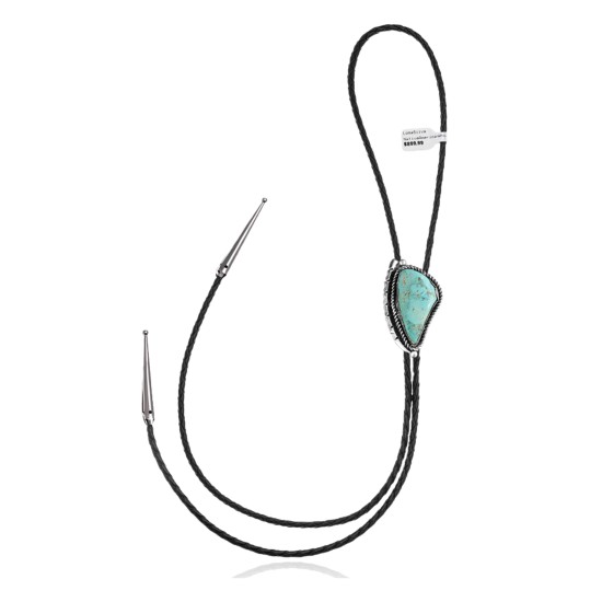 Swirl .925 Sterling Silver Certified Authentic Handmade Navajo Native American Natural Turquoise Bolo Tie 34319