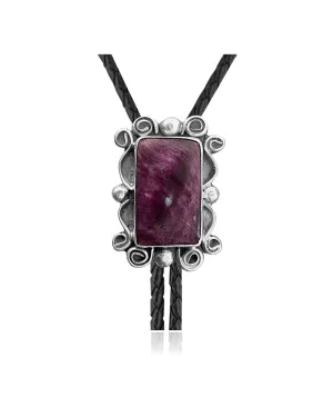 Swirl .925 Sterling Silver Certified Authentic Handmade Navajo Native American Spiny Oyster Bolo Tie 34325