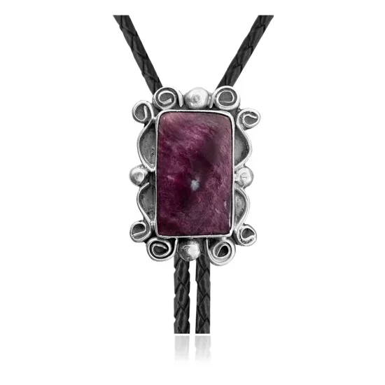 Swirl .925 Sterling Silver Certified Authentic Handmade Navajo Native American Spiny Oyster Bolo Tie 34325