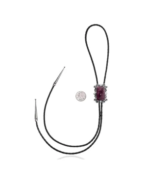 Swirl .925 Sterling Silver Certified Authentic Handmade Navajo Native American Spiny Oyster Bolo Tie 34325