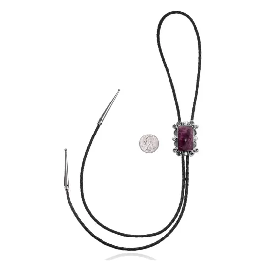 Swirl .925 Sterling Silver Certified Authentic Handmade Navajo Native American Spiny Oyster Bolo Tie 34325