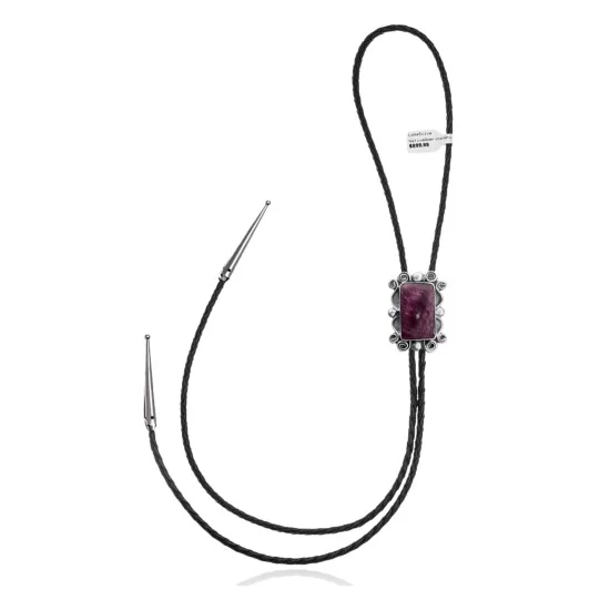 Swirl .925 Sterling Silver Certified Authentic Handmade Navajo Native American Spiny Oyster Bolo Tie 34325