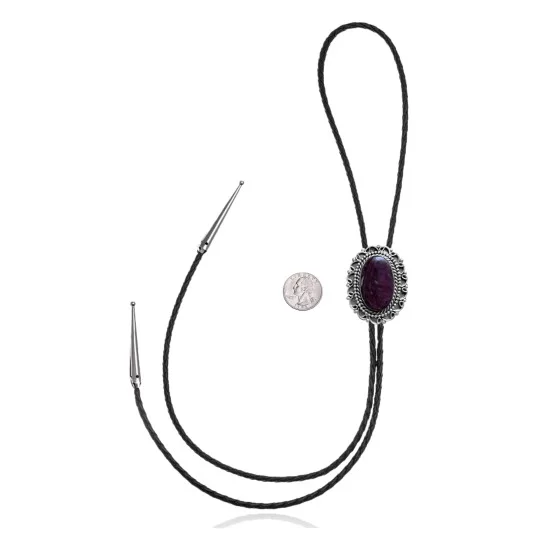 Swirl .925 Sterling Silver Certified Authentic Handmade Navajo Native American Spiny Oyster Bolo Tie 34327