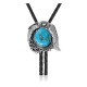 Flower Feather .925 Sterling Silver Certified Authentic Handmade Navajo Native American  Natural Turquoise Bolo Tie 34332