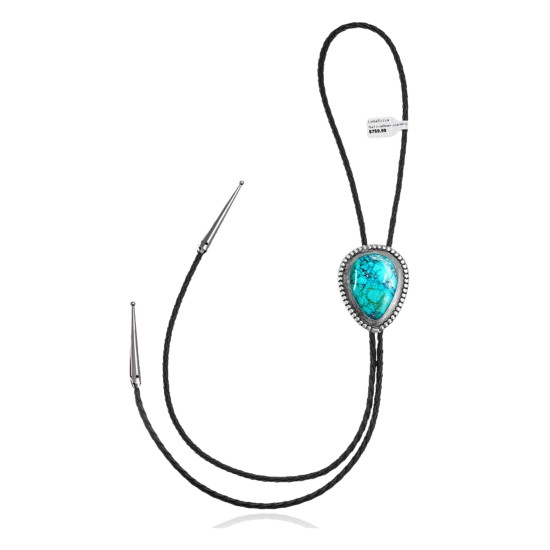 Swirl .925 Sterling Silver Certified Authentic Handmade Navajo Native American Natural Turquoise Bolo Tie 34338