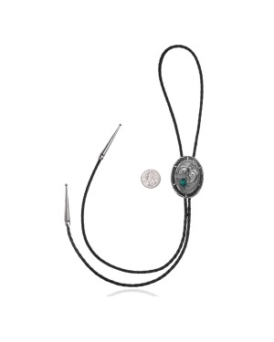 Leaf .925 Sterling Silver Certified Authentic Handmade Navajo Native American Natural Turquoise Bolo Tie 34342