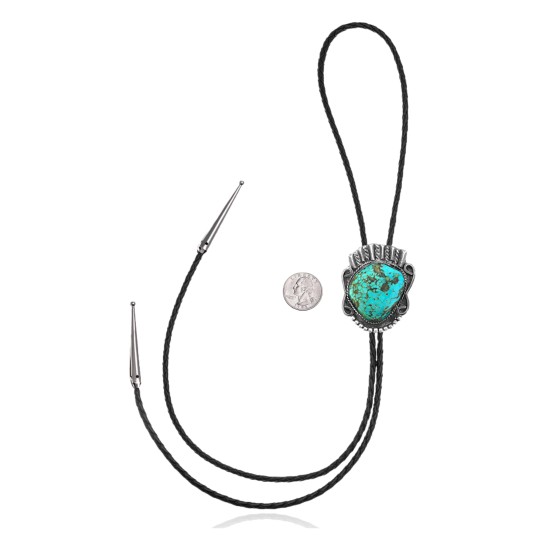 Swirl .925 Sterling Silver Certified Authentic Handmade Navajo Native American Natural Turquoise Bolo Tie 34345