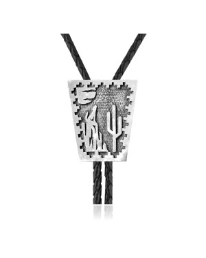 Cactus Mountain Wolf .925 Sterling Silver Certified Authentic Handmade Navajo Native American Bolo Tie 34346