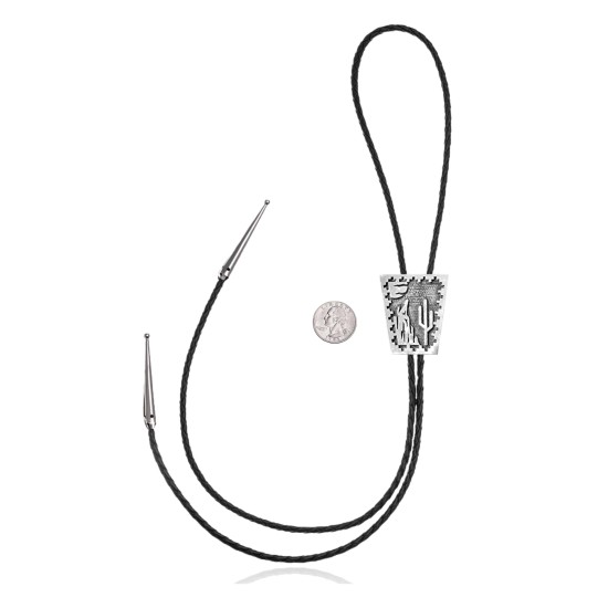 Cactus Mountain Wolf .925 Sterling Silver Certified Authentic Handmade Navajo Native American Bolo Tie 34346