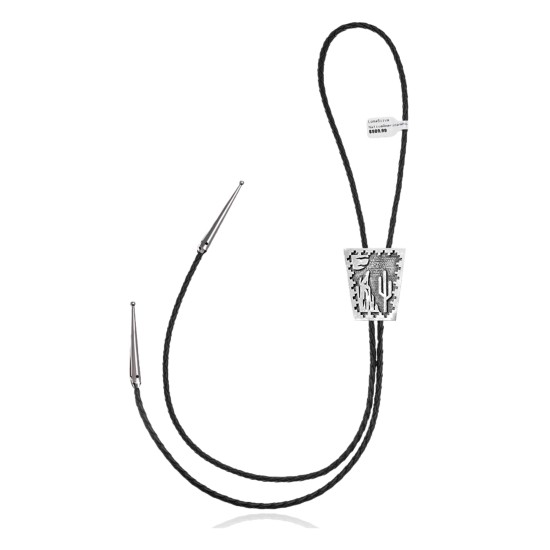 Cactus Mountain Wolf .925 Sterling Silver Certified Authentic Handmade Navajo Native American Bolo Tie 34346