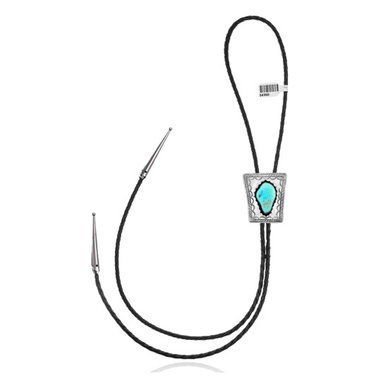 Wave .925 Sterling Silver Certified Authentic Handmade Navajo Native American Natural Turquoise Bolo Tie 34350