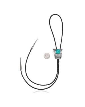 Wave .925 Sterling Silver Certified Authentic Handmade Navajo Native American Natural Turquoise Bolo Tie 34361