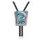 Flower Leaf .925 Sterling Silver Certified Authentic Handmade Navajo Native American Natural Turquoise Bolo Tie 34369