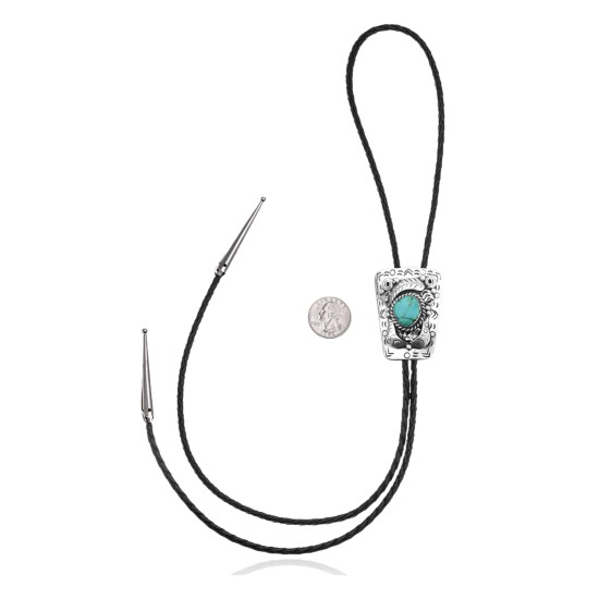 Leaf Mountain .925 Sterling Silver Certified Authentic Handmade Navajo Native American Natural Turquoise Bolo Tie 34371