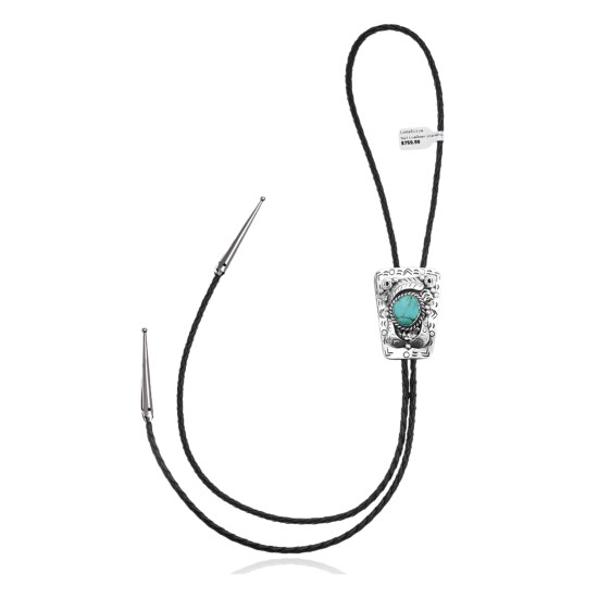 Leaf Mountain .925 Sterling Silver Certified Authentic Handmade Navajo Native American Natural Turquoise Bolo Tie 34371