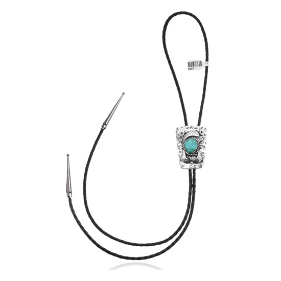 Leaf Mountain .925 Sterling Silver Certified Authentic Handmade Navajo Native American Natural Turquoise Bolo Tie 34371