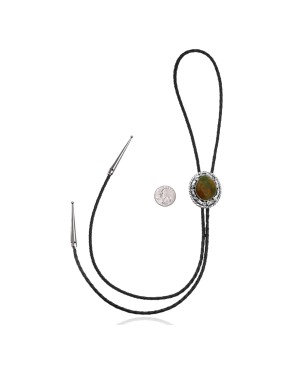 Wave .925 Sterling Silver Certified Authentic Handmade Navajo Native American Natural Turquoise Bolo Tie 34373