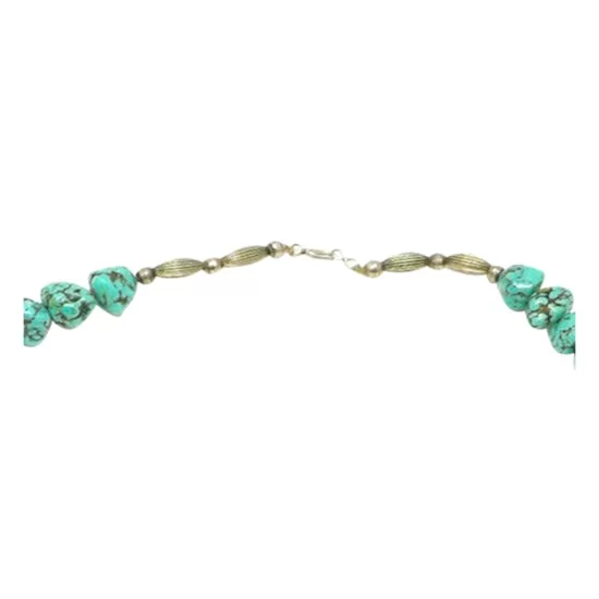 .925 Sterling Silver Certified Authentic Navajo Native American 1 strand Natural Turquoise Necklace 35126