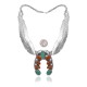 Squash Blossom .925 Sterling Silver Certified Authentic Handmade Navajo Native American Natural Turquoise Coral Necklace 35130