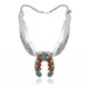 Squash Blossom .925 Sterling Silver Certified Authentic Handmade Navajo Native American Natural Turquoise Coral Necklace 35130