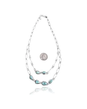 .925 Sterling Silver Certified Authentic Navajo Native American 2 strand Natural Turquoise Necklace 35138