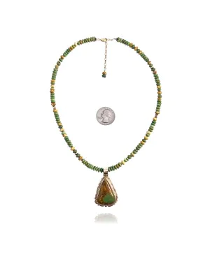 Sun .925 Sterling Silver Certified Authentic Handmade Navajo Native American Natural Turquoise Necklace 35148