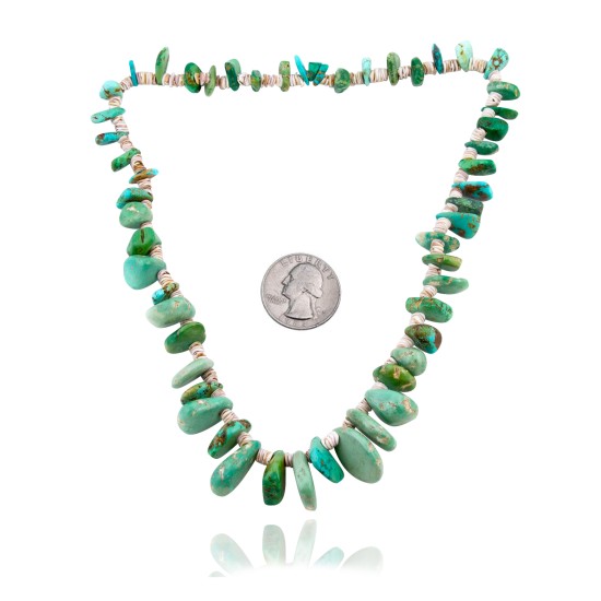 .925 Sterling Silver Certified Authentic Navajo Native American 1 strand Natural Turquoise Necklace 35143