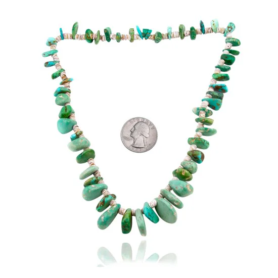 .925 Sterling Silver Certified Authentic Navajo Native American 1 strand Natural Turquoise Necklace 35143