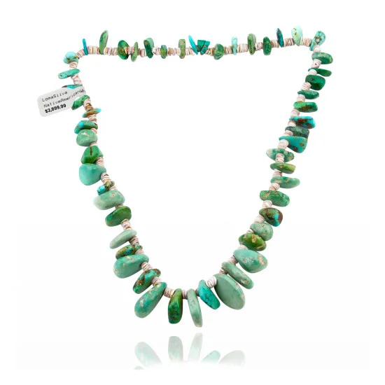.925 Sterling Silver Certified Authentic Navajo Native American 1 strand Natural Turquoise Necklace 35143