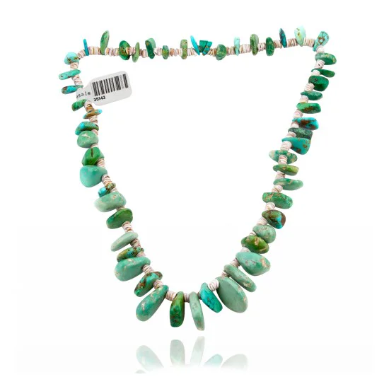 .925 Sterling Silver Certified Authentic Navajo Native American 1 strand Natural Turquoise Necklace 35143