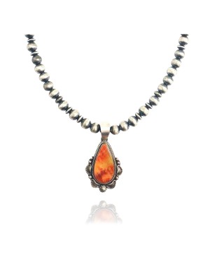 Sun .925 Sterling Silver Certified Authentic Handmade Navajo Native American Spiny Oyster Necklace 35149