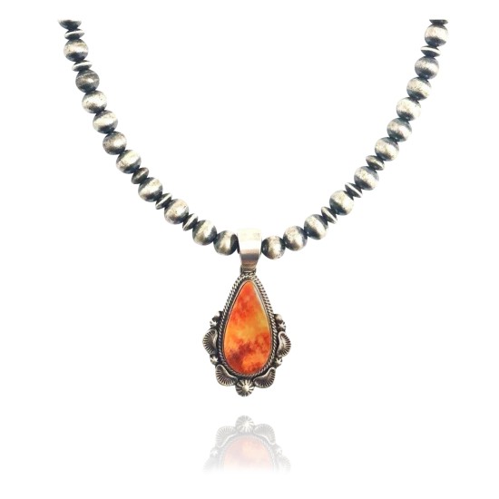 Sun .925 Sterling Silver Certified Authentic Handmade Navajo Native American Spiny Oyster Necklace 35149 Sun .925 Sterling Silver Certified Authentic Handmade Navajo Native American Spiny Oyster Necklace 35149