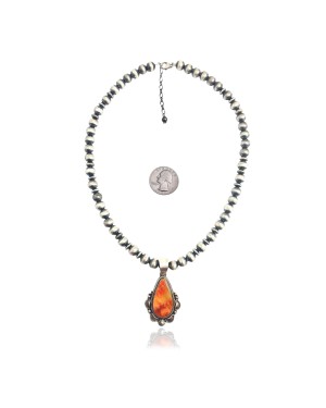Sun .925 Sterling Silver Certified Authentic Handmade Navajo Native American Spiny Oyster Necklace 35149