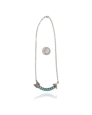 Arrow .925 Sterling Silver Certified Authentic Handmade Navajo Native American Natural Turquoise Necklace 35151