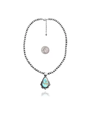 Sun .925 Sterling Silver Certified Authentic Handmade Navajo Native American Natural Turquoise Necklace 35152