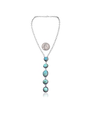 .925 Sterling Silver Certified Authentic Navajo Native American Natural Turquoise Necklace 35159