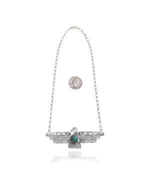 Thunderbird .925 Sterling Silver Certified Authentic Navajo Native American Natural Turquoise Necklace 35147