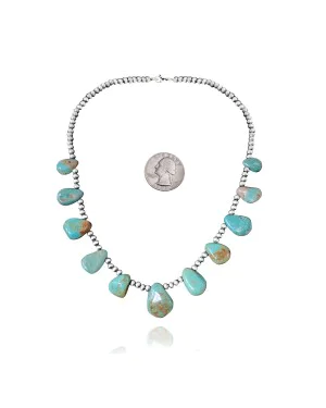 .925 Sterling Silver Certified Authentic Navajo Native American Natural Turquoise Necklace 35154