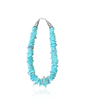 .925 Sterling Silver Certified Authentic Navajo Native American 1 strand Natural Turquoise Necklace Chain 35166