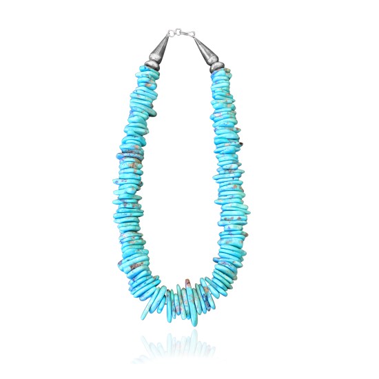 .925 Sterling Silver Certified Authentic Navajo Native American 1 strand Natural Turquoise Necklace Chain 35166