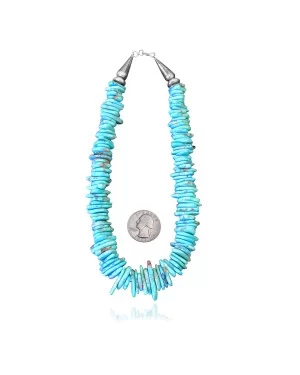 .925 Sterling Silver Certified Authentic Navajo Native American 1 strand Natural Turquoise Necklace Chain 35166