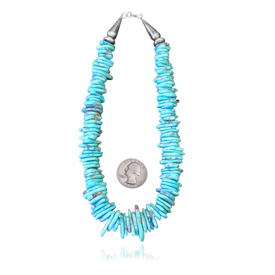 .925 Sterling Silver Certified Authentic Navajo Native American 1 strand Natural Turquoise Necklace Chain 35166