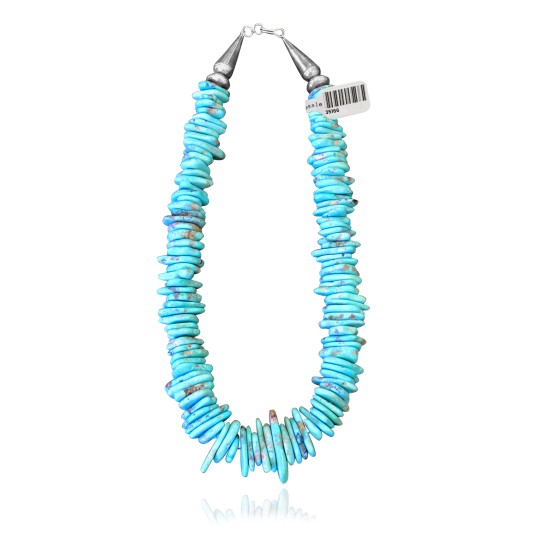 .925 Sterling Silver Certified Authentic Navajo Native American 1 strand Natural Turquoise Necklace Chain 35166