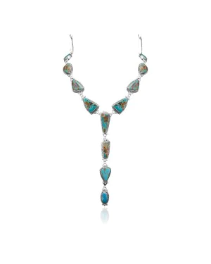 Elegant .925 Sterling Silver Certified Authentic Navajo Native American Natural Turquoise Necklace 35180