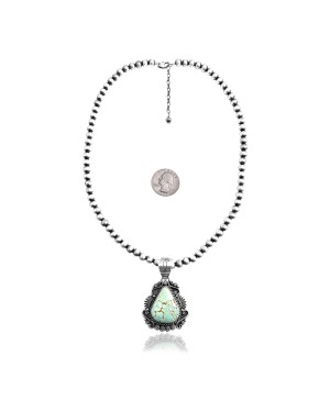 .925 Sterling Silver Certified Authentic Navajo Native American Natural Turquoise Necklace Pendant 35193