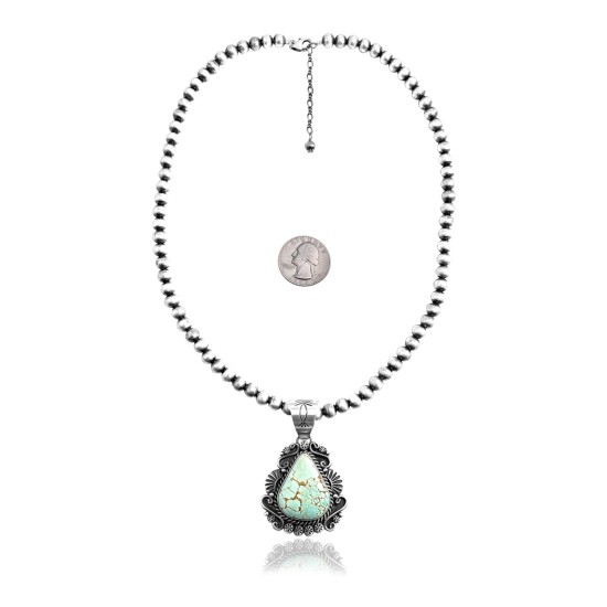 .925 Sterling Silver Certified Authentic Navajo Native American Natural Turquoise Necklace Pendant 35193