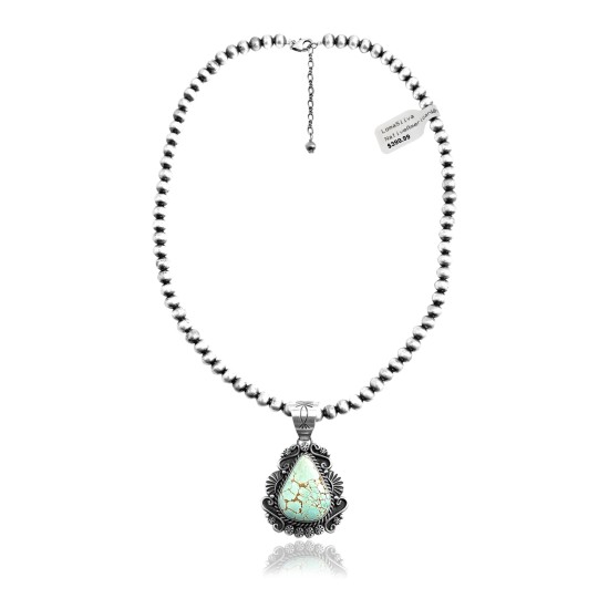 .925 Sterling Silver Certified Authentic Navajo Native American Natural Turquoise Necklace Pendant 35193