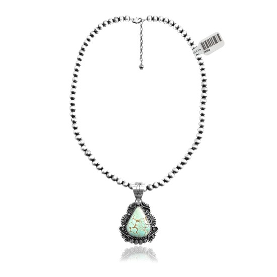 .925 Sterling Silver Certified Authentic Navajo Native American Natural Turquoise Necklace Pendant 35193