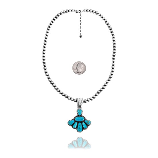 Beautiful Drop Multi Stone Navajo Pearl Design .925 Sterling Silver Certified Authentic Navajo Native American Natural Turquoise Necklace Chain Pendant 35208