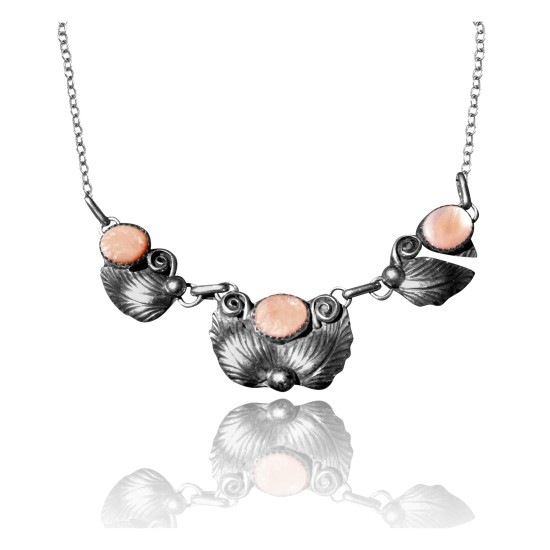 Multi Stone Feather .925 Sterling Silver Certified Authentic Navajo Native American Mother of Pearl Necklace 35221